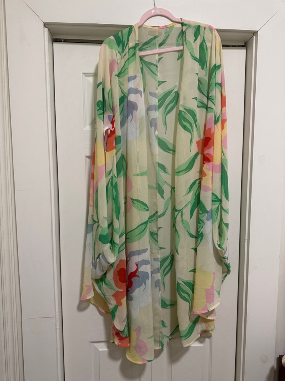 Andis Sheer Floral Swim Coverup in Green, Pink, Red